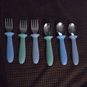 Kids Fork and Spoon Set - Blue and Green